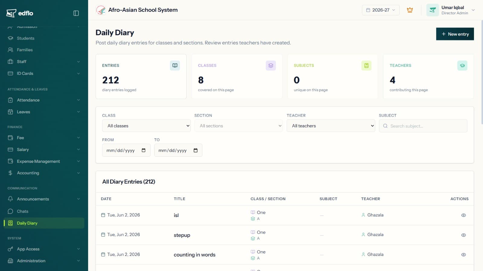 EdFlo school fee management and collection dashboard