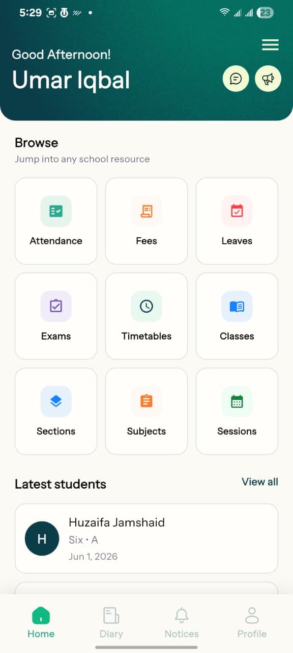 EdFlo parent communication app and announcements screen